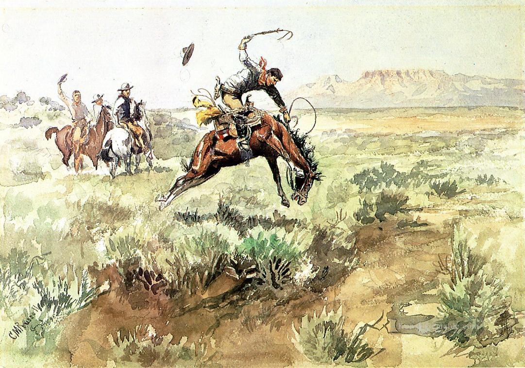 Bronco sprengt 1895 Charles Marion Russell Indiana Cowboy Ölgemälde